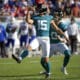 Jacksonville Jaguars place kicker Matthew Wright (15) watches his kick for the go ahead score against the Buffalo Bills during the second half of an NFL football game, Sunday, Nov. 7, 2021, in Jacksonville, Fla. (AP Photo/Phelan M. Ebenhack)