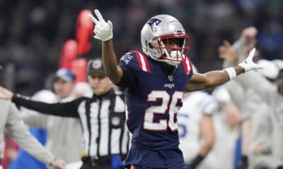 New England Patriots cornerback Shaun Wade (26) celebrates an incomplete pass while taking on the Indianapolis Colts during an NFL football game at Deutsche Bank Park Stadium in Frankfurt, Germany, Sunday, Nov. 12, 2023. The Colts defeated the Patriots 10-6. (AP Photo/Doug Benc)