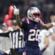 New England Patriots cornerback Shaun Wade (26) celebrates an incomplete pass while taking on the Indianapolis Colts during an NFL football game at Deutsche Bank Park Stadium in Frankfurt, Germany, Sunday, Nov. 12, 2023. The Colts defeated the Patriots 10-6. (AP Photo/Doug Benc)