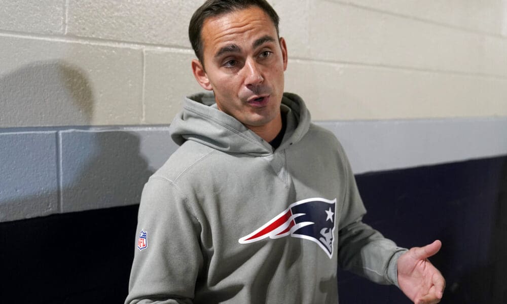 New England Patriots cornerbacks coach Mike Pellegrino faces reporters, Monday, Aug. 29, 2022, at the NFL football team's stadium, in Foxborough, Mass. (AP Photo/Steven Senne)