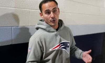 New England Patriots cornerbacks coach Mike Pellegrino faces reporters, Monday, Aug. 29, 2022, at the NFL football team's stadium, in Foxborough, Mass. (AP Photo/Steven Senne)
