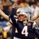 FILE - In this Feb. 1, 2004, file photo, New England Patriots kicker Adam Vinatieri celebrates his game-winning field goal with teammate Ken Walter, rear, during the final seconds of their 32-29 victory over the Carolina Panthers in Super Bowl XXXVIII on Sunday, Feb. 1, 2004, at Reliant Stadium in Houston. The Patriots won 32-29. Vinatieri is one of the finalists for the Pro Football Hall of Fame Class of 2025. (AP Photo/Dave Martin, File)
