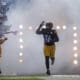 Pittsburgh Steelers offensive tackle Chukwuma Okorafor (76) takes the field during player introductions before an NFL football game against the Tampa Bay Buccaneers in Pittsburgh, Sunday, Oct. 16, 2022. Okorafor is now with the New England Patriots. (AP Photo/Justin Berl)