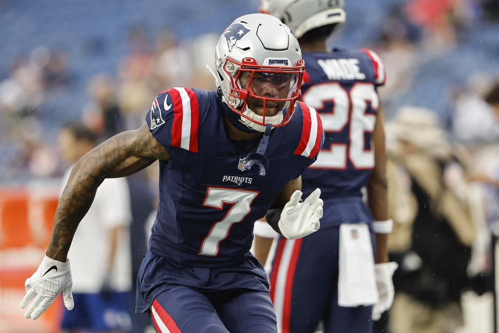 New England Patriots Isaiah Bolden warms-up before an NFL preseason football game against the Houston Texans at Gillette Stadium, Thursday, Aug. 11, 2023 in Foxborough, Mass. (Winslow Townson/AP Images for Panini)