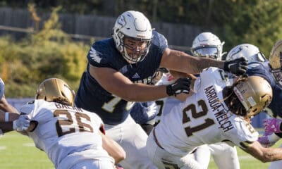 Giovanni Manu - 15 October 2022: Action during a Men's USports football game between between the University of British Columbia Thunderbirds and the University of Manitoba Bisons at Thunderbird Stadium, University of British Columbia, Vancouver, BC, Canada. ****(Photo by Bob Frid/UBC Athletics 2022 All Rights Reserved****)