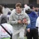 New England Patriots quarterback Drake Maye works with young athletes during an NFL Football Play Football Prospect Clinic with Special Olympics athletes, Wednesday, April 24, 2024 in Detroit. (AP Photo/Carlos Osorio)