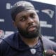 New England Patriots defensive tackle Armon Watts faces reporters following an NFL football practice, Tuesday, June 4, 2024, in Foxborough, Mass. (AP Photo/Steven Senne)