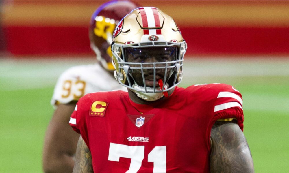 San Francisco 49ers offensive tackle Trent Williams is listed as questionable for their Week 4 game against the New England Patriots