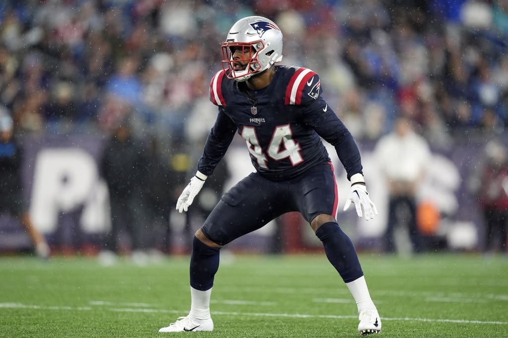 New England Patriots linebacker Joe Giles-Harris plays against the Carolina Panthers during the first half of a preseason NFL football game, Thursday, Aug. 8, 2024, in Foxborough, Mass. (AP Photo/Michael Dwyer)